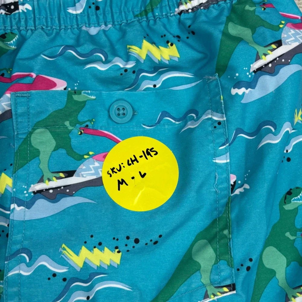 No Boundaries Mens Dinosaur Jet Ski Swim Trunks Teal Blue Graphic Shorts Large